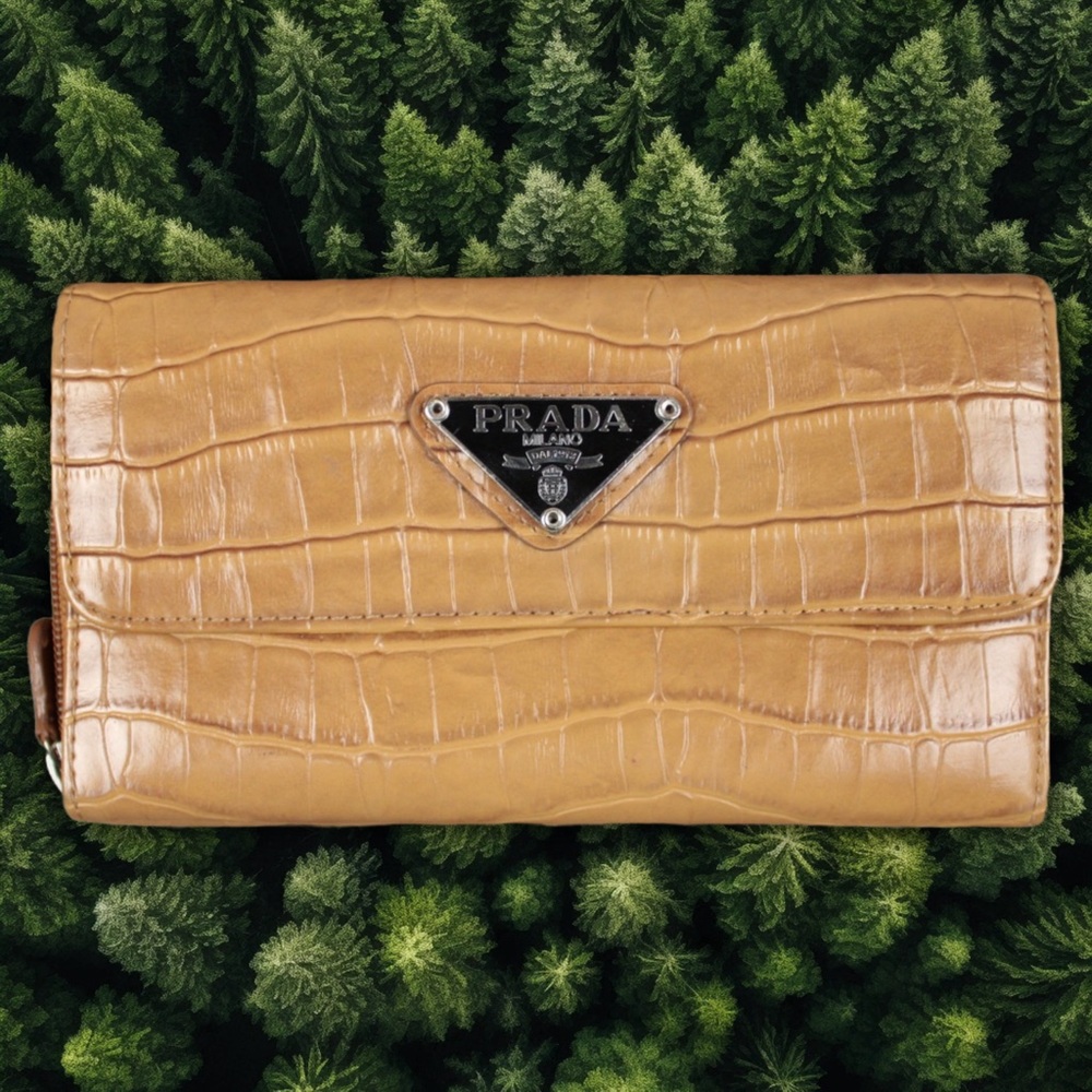 prada crocodile skin tri-fold wallet